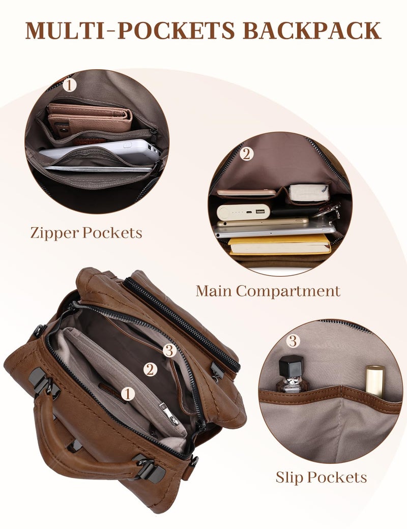 RAVUO Women Backpack Purse, PU Leather Mini Backpack Fashion Shoulder Bag for Ladies Three Ways to Carry (Brown) - Image 5
